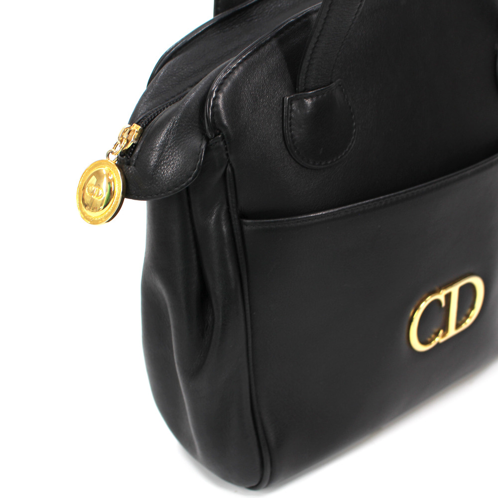 Christian Dior Black Smooth Leather Gold CD Logo Zip Shoulder Bag Sac Cabas Tote - Picture 4 of 8